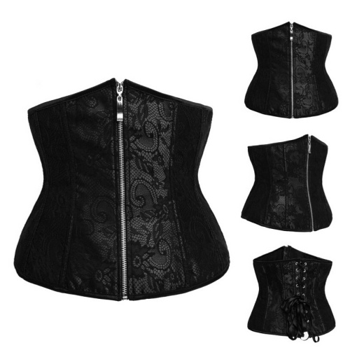 Women  Lace Front Zipper Underbust Warmth Waist Corset Bustier Body Shaper